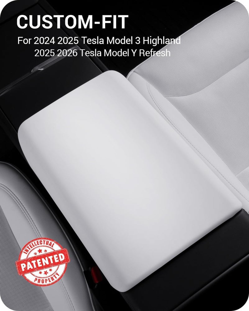 Basenor Center Console Armrest Cover for 2025 2026 Tesla Model Y Juniper/Model 3 Highland [Non-Slip] [No Logo] Arm Rest Protector Accessories TPU White (Standard/Premium/Performance) - Image 2
